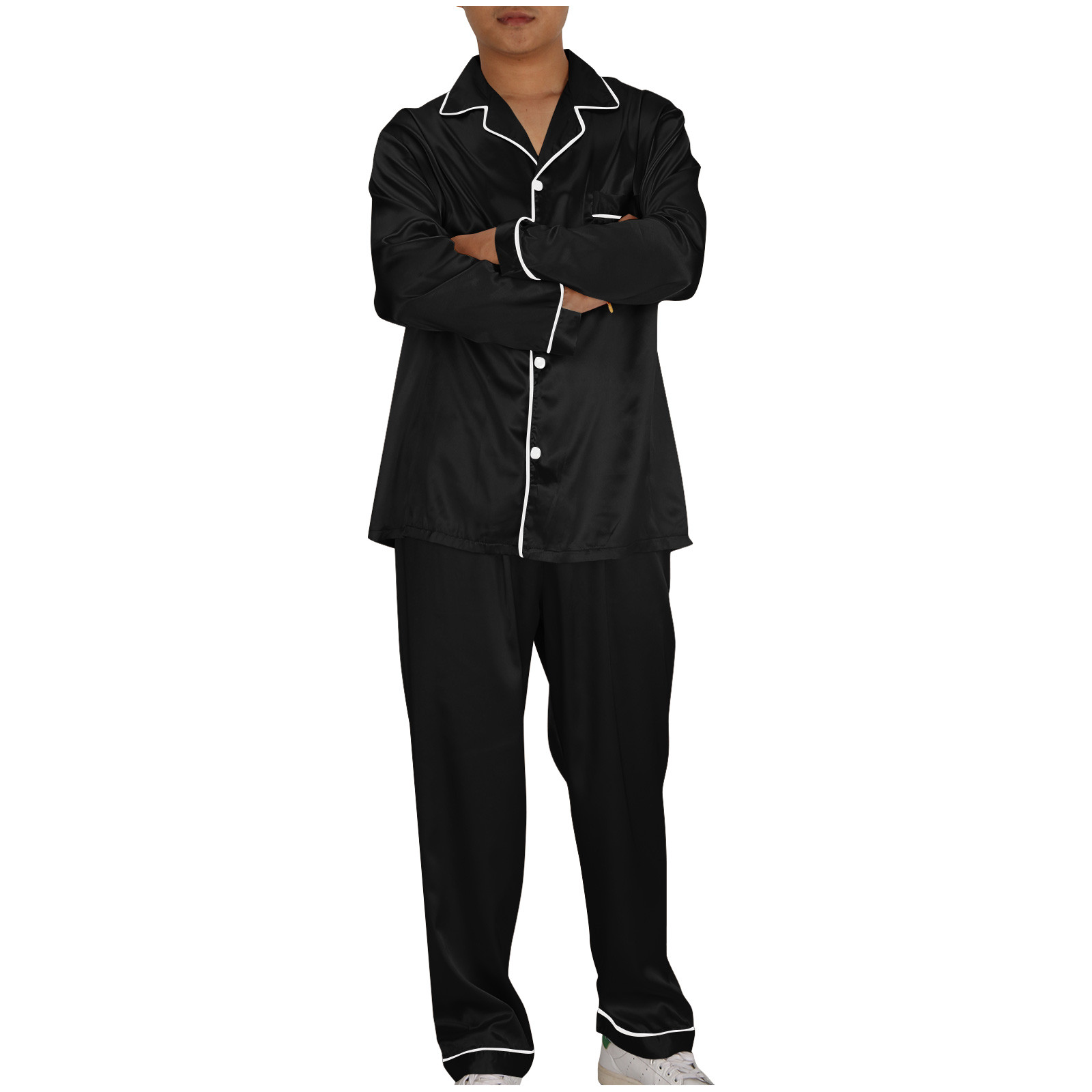 Awdenio Mens Pajama Sets Satin Silk Pajamas Long Sleeve Long Pants Pajama Set Silky Nightshirt Casual Pijama Comfy Sleepwear